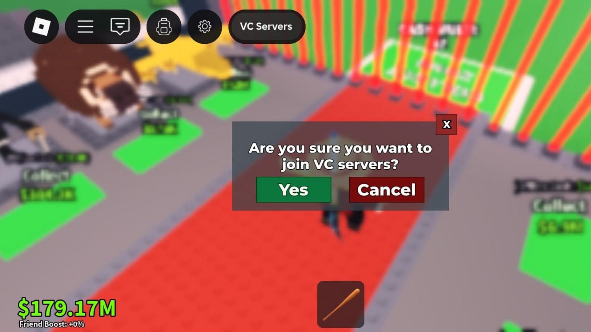 Click the VC Servers button at the top (Image via Roblox)